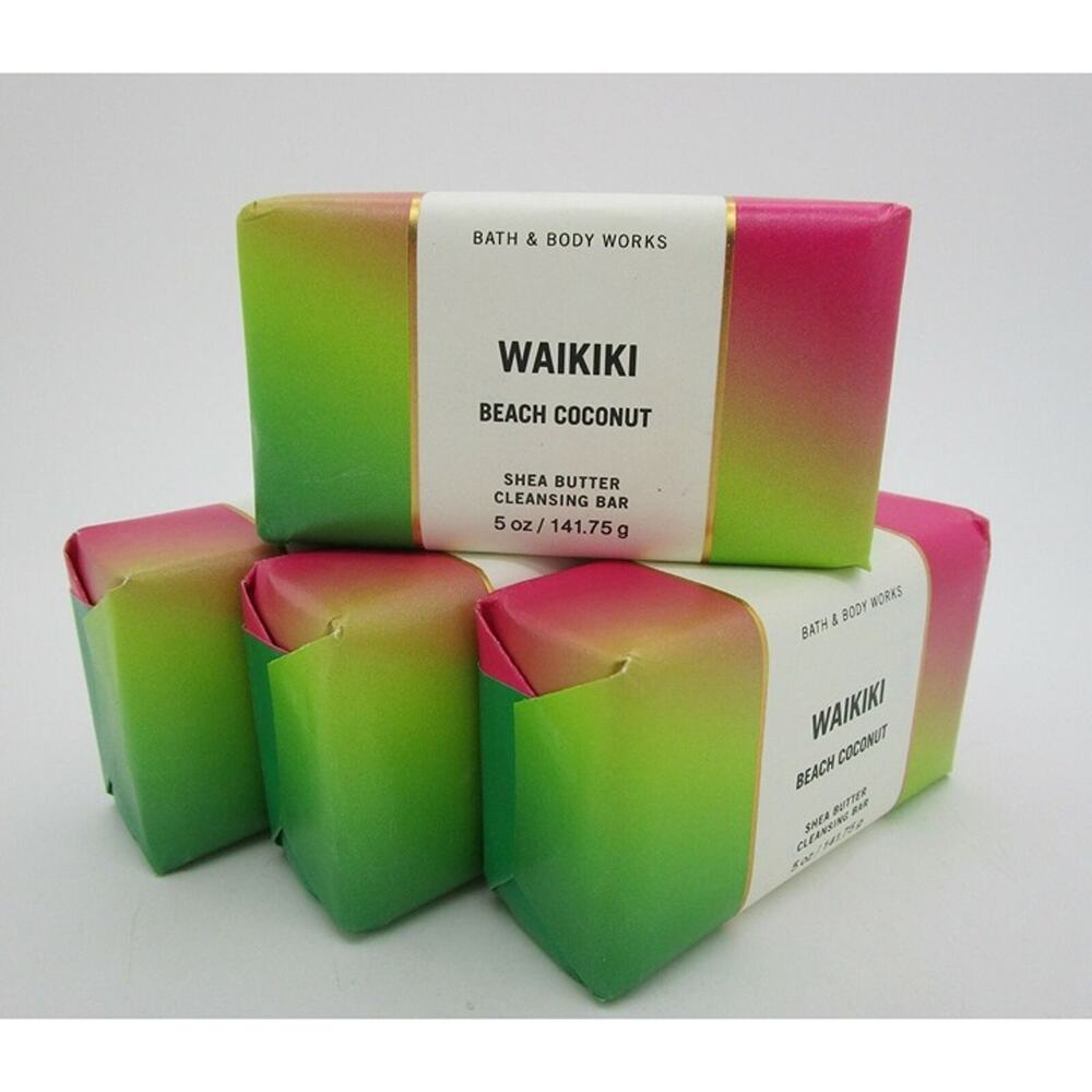 Bath & Body Works WAIKIKI BEACH COCONUT Shea Butter Cleansing Bar - Lot of 4 NEW